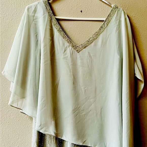 J Kara Women's Beaded Bottom with Sheer Elegant Top Dress Silver Grey Size 8 - Picture 4 of 8